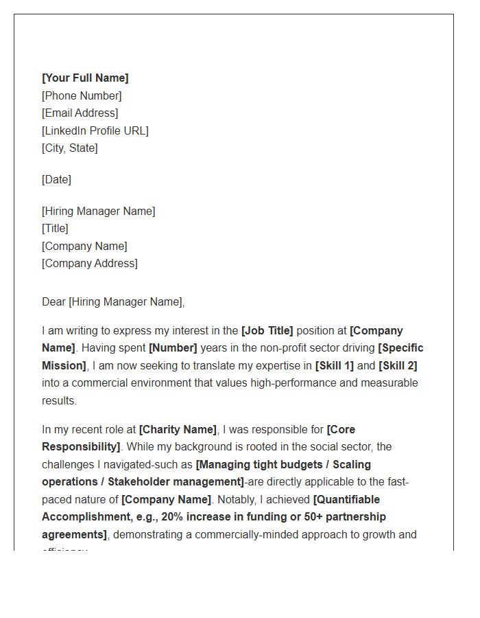 Charity Worker Shifting To Commercial Industry Cover Letter Template