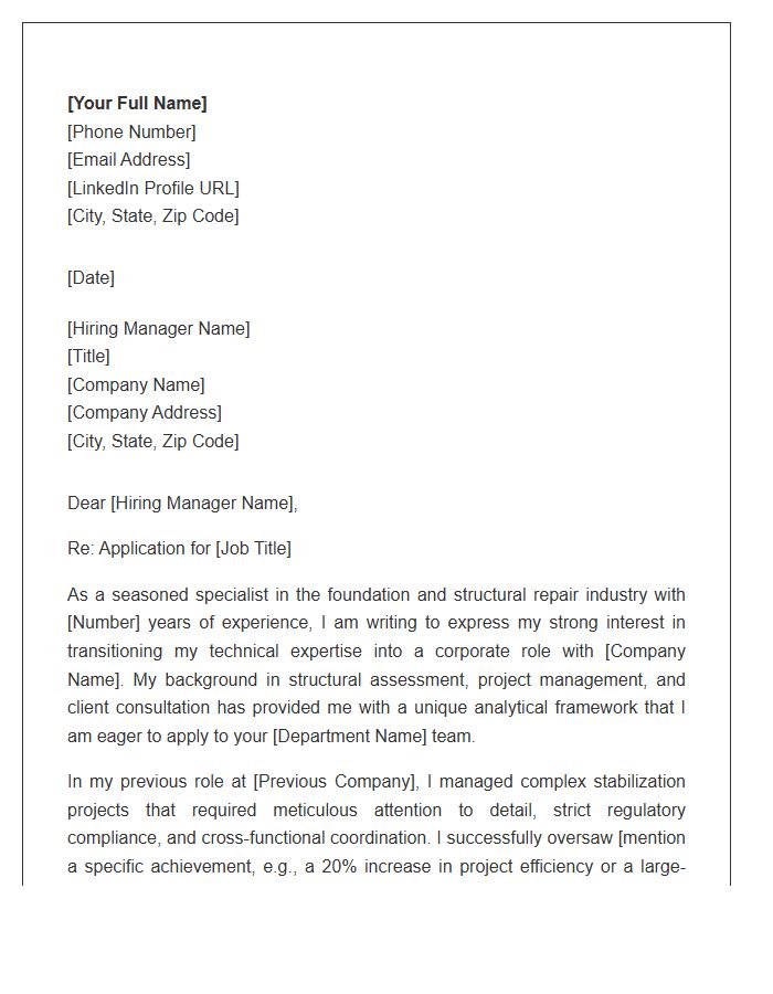 Foundation Specialist Entering Business Career Cover Letter Template