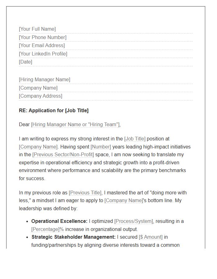 Mission Driven Leader Shifting To Profit Driven Role Cover Letter Template