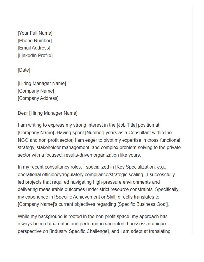 NGO Consultant Joining Private Industry Cover Letter Template
