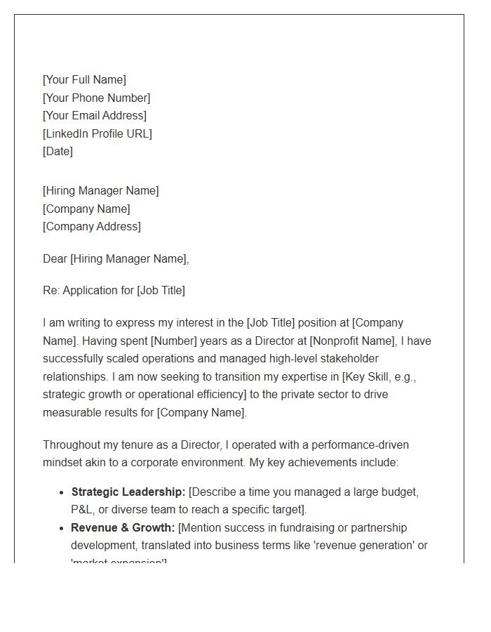 Nonprofit Director Pivoting To Private Sector Job Cover Letter Template
