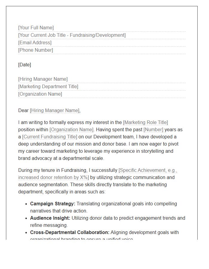 Nonprofit Fundraiser Transferring To Marketing Department Cover Letter Template