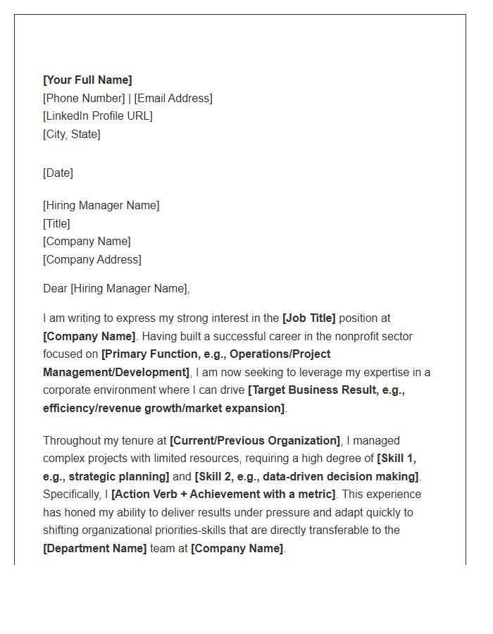 Nonprofit Professional Transitioning To Corporate Role Cover Letter Template