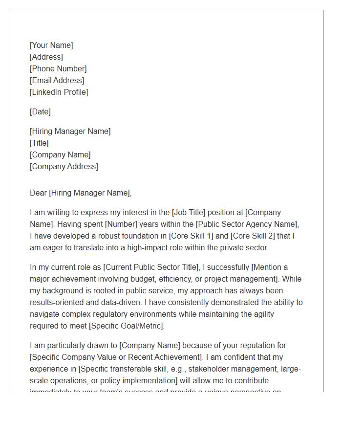 Public Sector Employee Applying To Private Firm Cover Letter Template