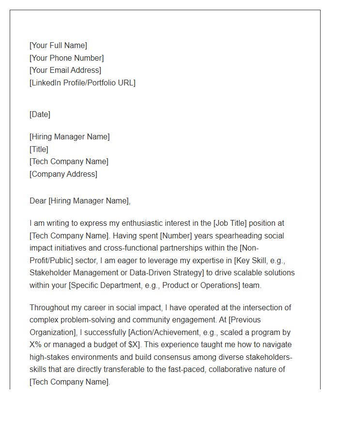 Social Impact Specialist Transitioning To Tech Sector Cover Letter Template