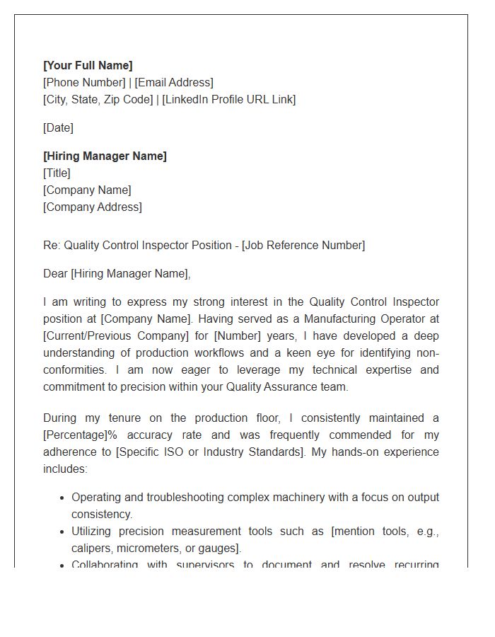 Manufacturing Operator To Quality Control Inspector Cover Letter Template