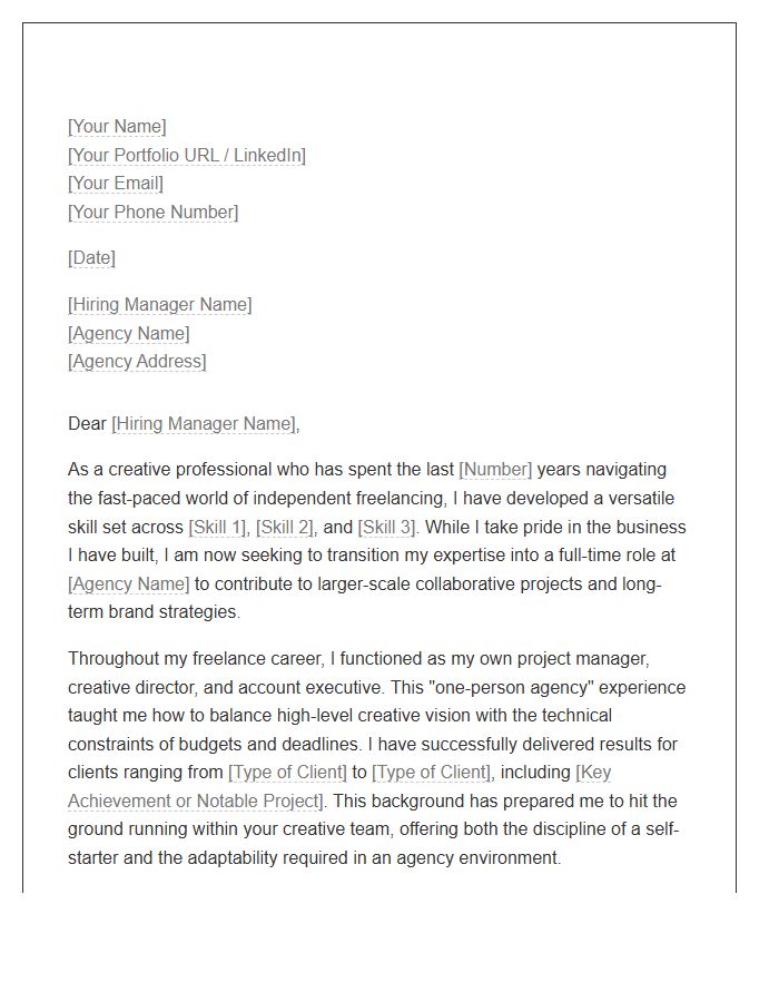 Creative Freelancer Shifting To Full Time Agency Cover Letter Template