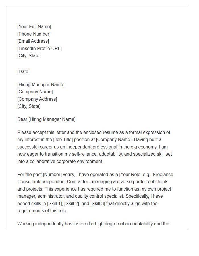 Gig Economy Worker Moving To Corporate Office Cover Letter Template