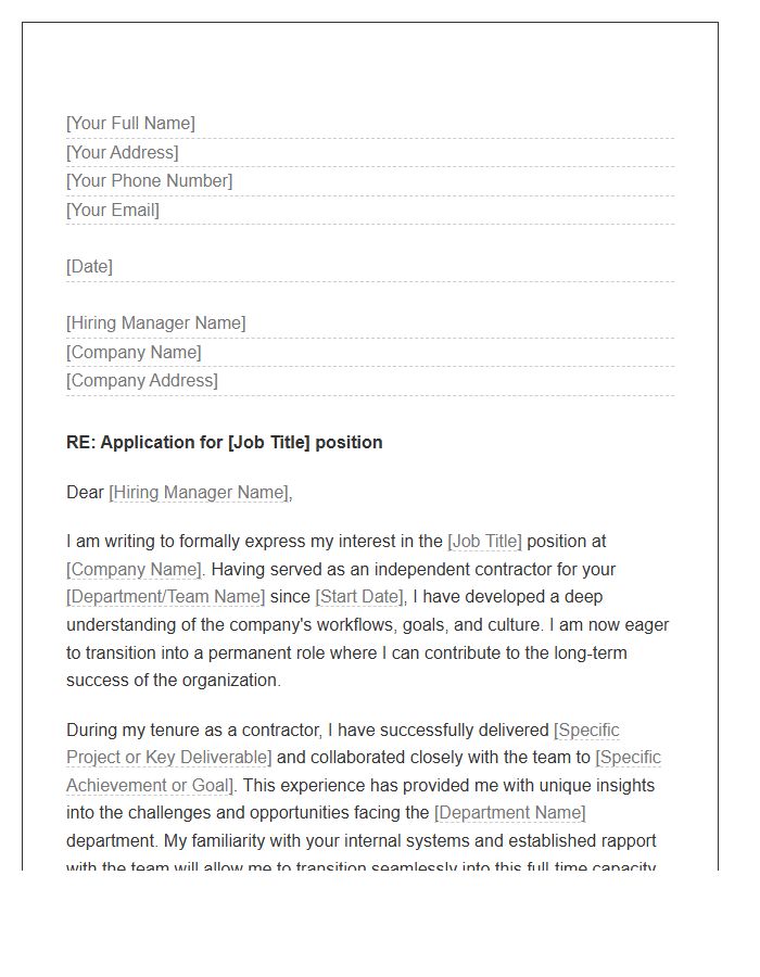 Independent Contractor Applying For Permanent Position Cover Letter Template