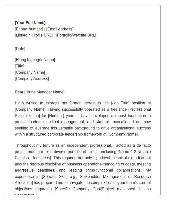 Professional Freelancer Pivoting To Corporate Management Cover Letter Template