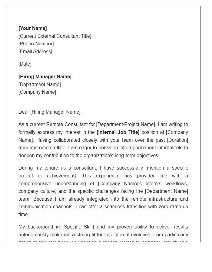 Remote Consultant Applying For Internal Corporate Job Cover Letter Template