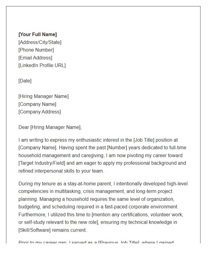 Career Change Stay At Home Parent Cover Letter Template