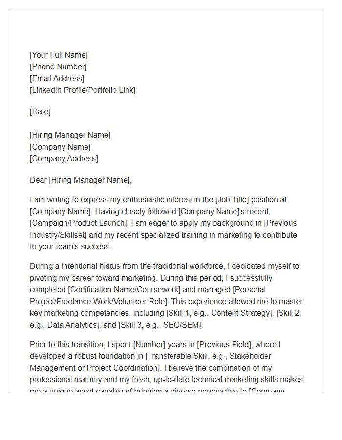 Employment Gap Transition To Marketing Cover Letter Template