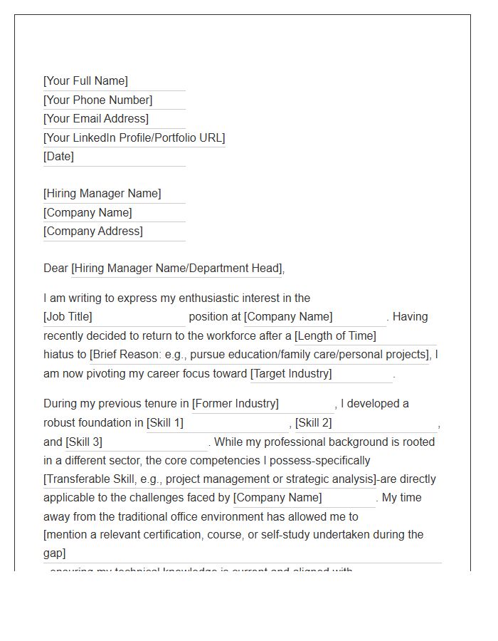 Return To Work Force Industry Shift Cover Letter Template