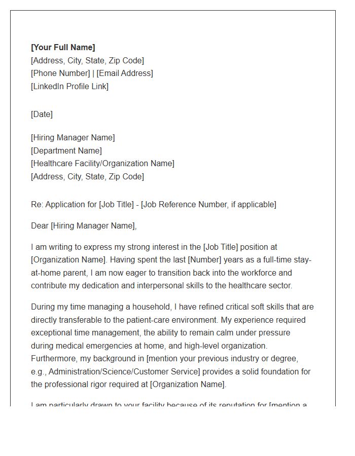 Stay At Home Dad Entering Healthcare Sector Cover Letter Template