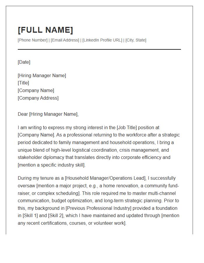 Stay At Home Mom Rebranding For Corporate Cover Letter Template
