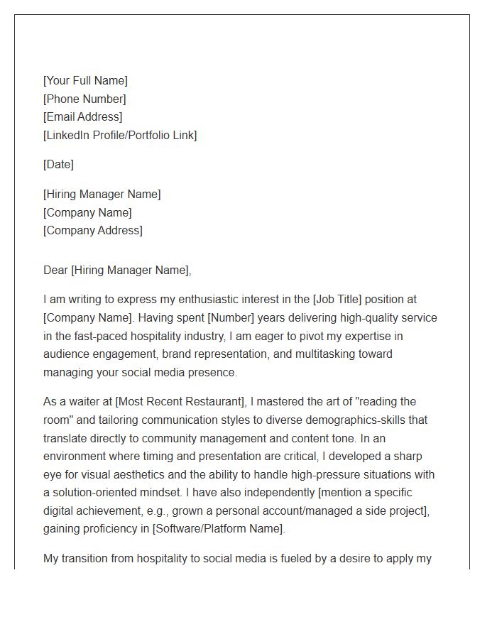Experienced Waiter Shifting To Social Media Assistant Cover Letter Template