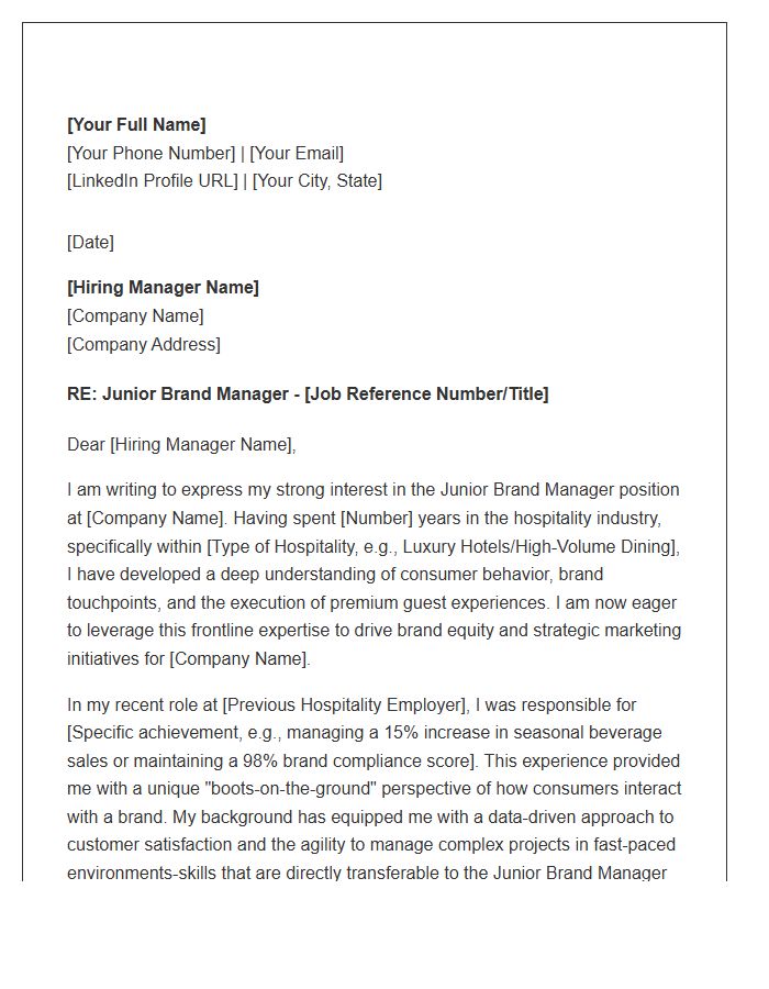 Hospitality Background To Junior Brand Manager Cover Letter Template