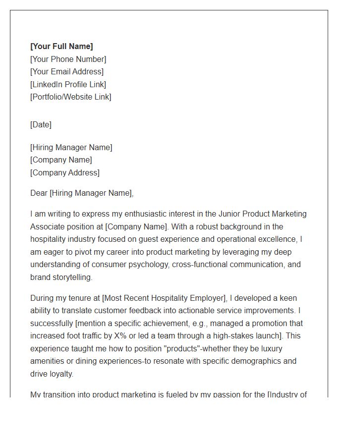 Hospitality Professional Shifting To Junior Product Marketing Associate Cover Letter Template
