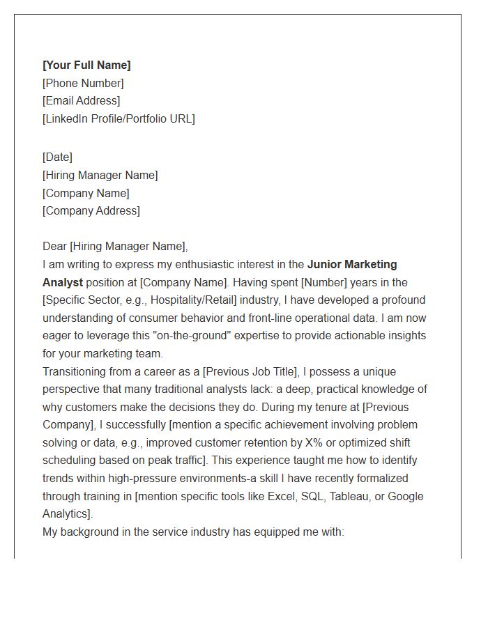 Service Industry Expert To Junior Marketing Analyst Cover Letter Template