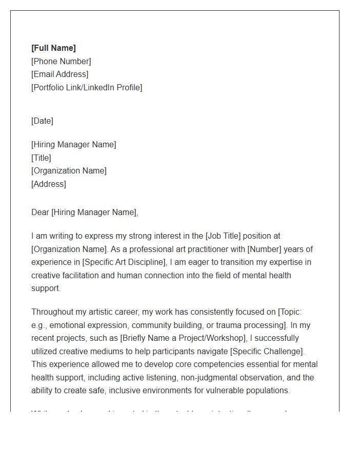 Art Practitioner Shifting To Mental Health Support Cover Letter Template