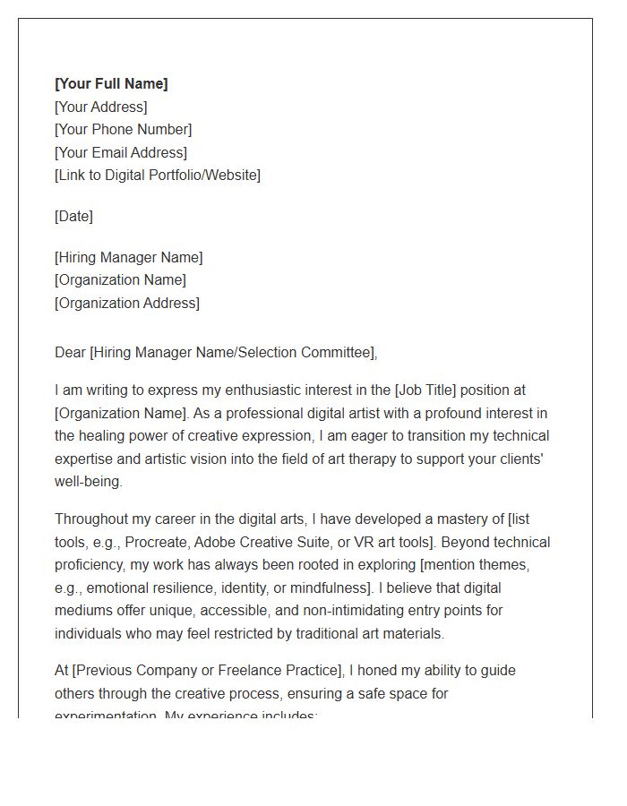 Digital Artist Applying For Art Therapy Vacancies Cover Letter Template