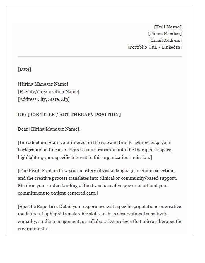 Fine Arts Professional Rebranding For Art Therapy Cover Letter Template