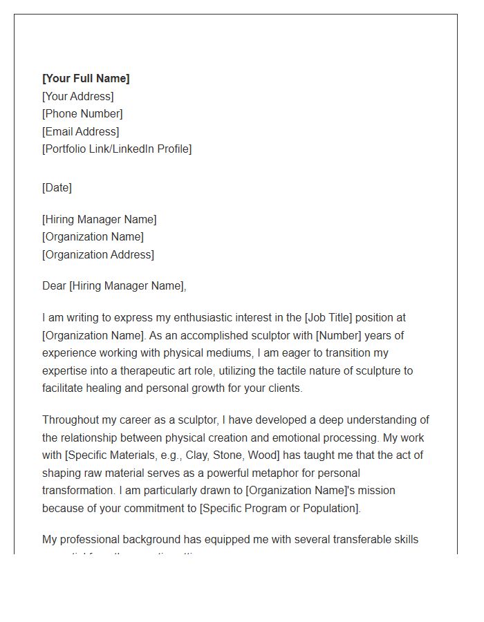 Sculptor Transitioning To Therapeutic Art Roles Cover Letter Template