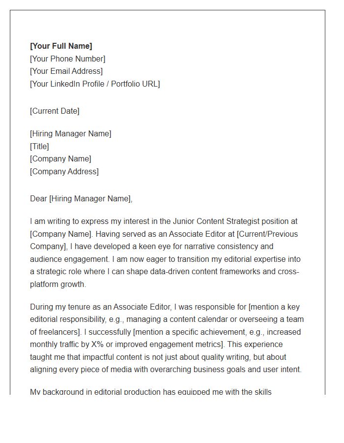 Associate Editor To Junior Content Strategist Cover Letter Template