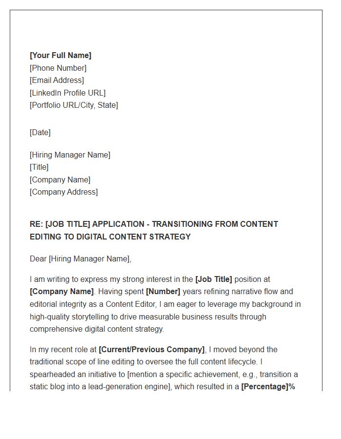 Content Editor Shift To Digital Content Strategy Cover Letter Template