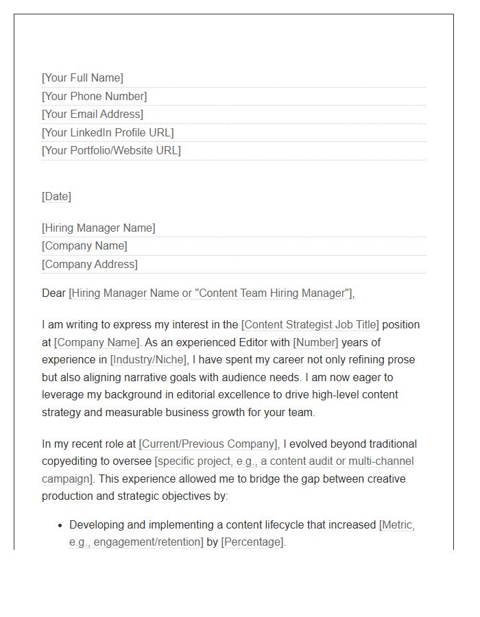 Editor To Content Strategist Career Transition Cover Letter Template