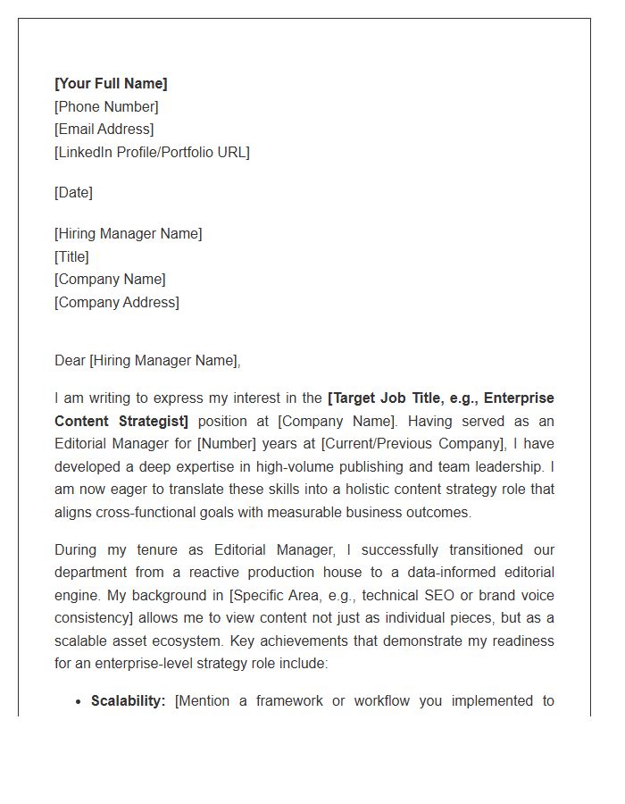 Editorial Manager To Enterprise Content Strategy Cover Letter Template