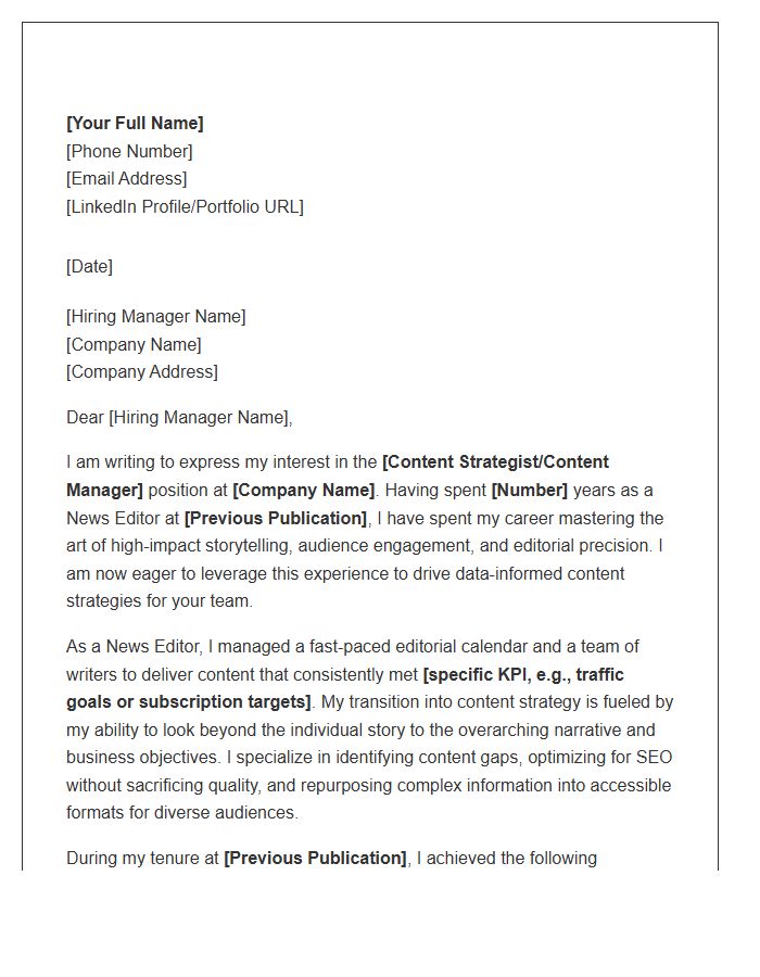 News Editor Transitioning To Content Strategy Role Cover Letter Template
