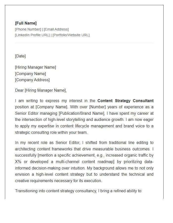 Senior Editor Pivot To Content Strategy Consultant Cover Letter Template