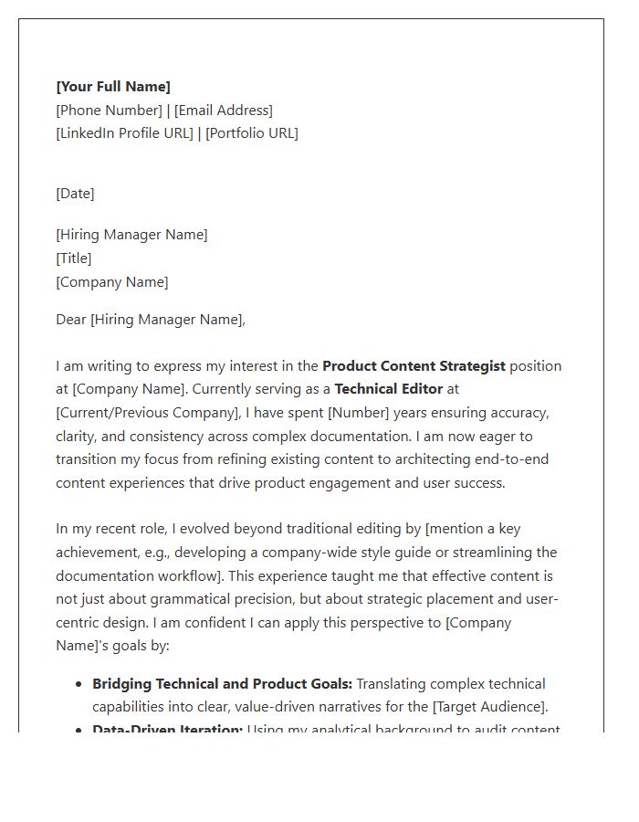 Technical Editor To Product Content Strategist Cover Letter Template