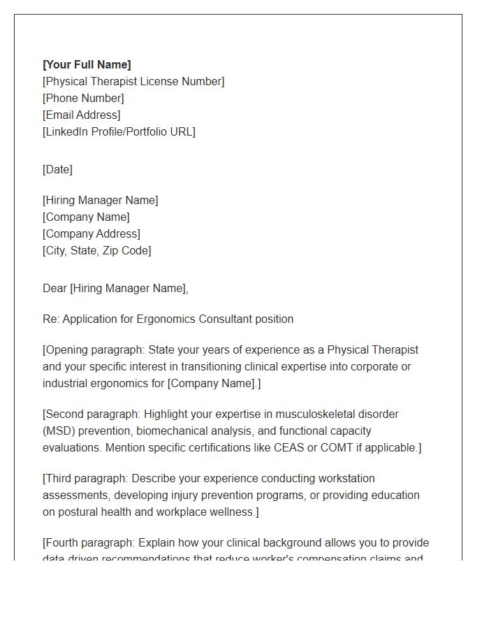 Ergonomics Consultant Physical Therapist Cover Letter Template