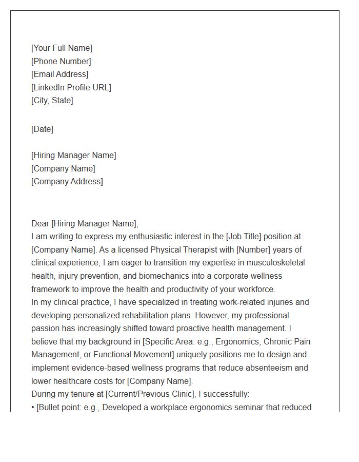 Physical Therapist Moving To Corporate Wellness Cover Letter Template