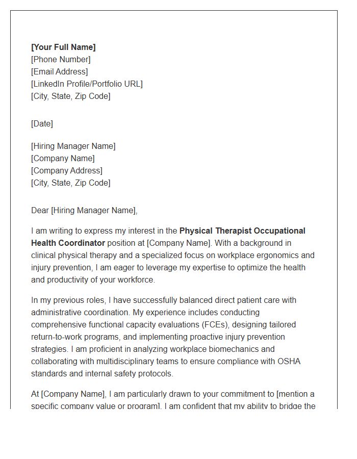 Physical Therapist Occupational Health Coordinator Cover Letter Template