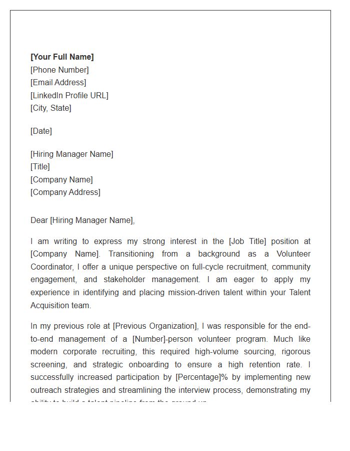 Career Change Volunteer Coordinator To Talent Acquisition Cover Letter Template