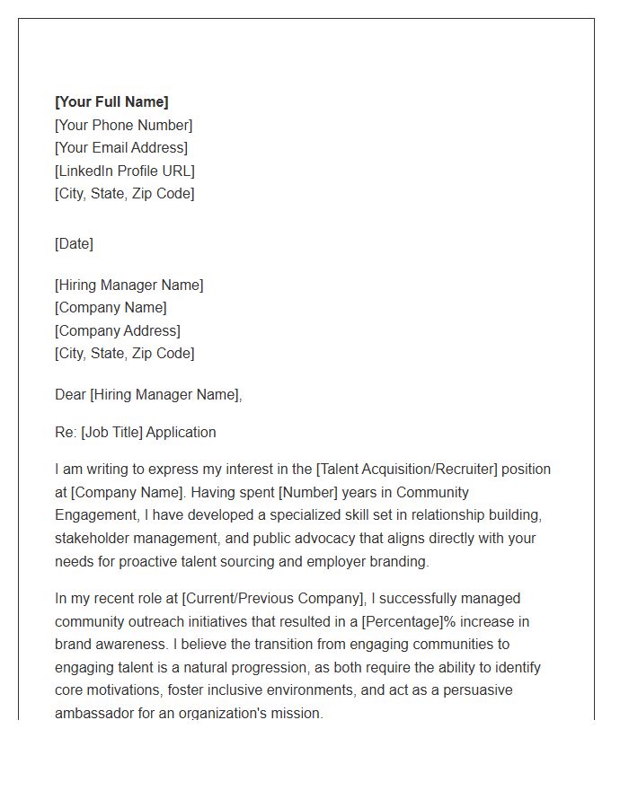 Community Engagement To Talent Acquisition Professional Cover Letter Template