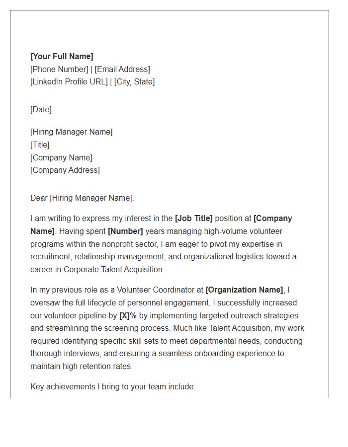 Nonprofit Volunteer Coordinator Shifting To Talent Acquisition Cover Letter Template