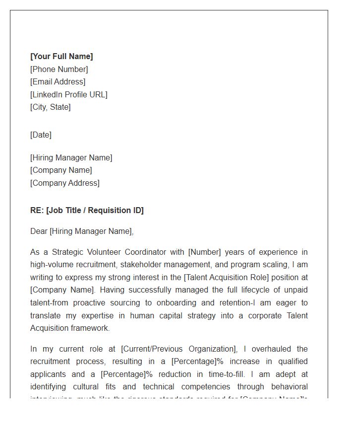 Strategic Volunteer Coordinator Transitioning To Talent Acquisition Cover Letter Template
