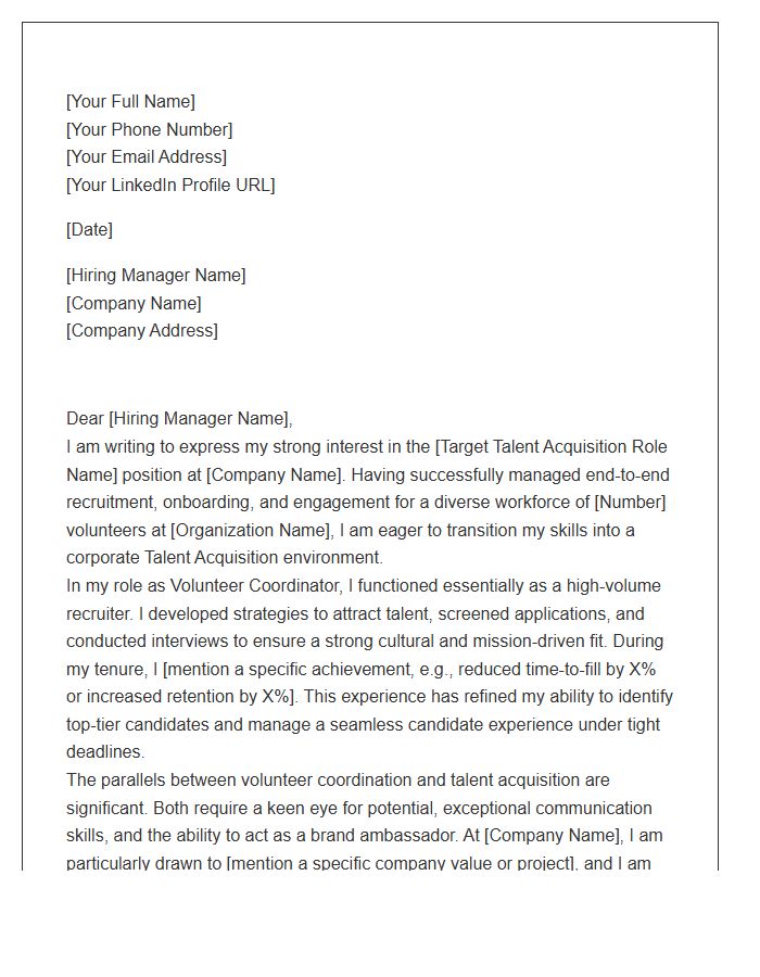 Volunteer Coordinator Experience For Talent Acquisition Roles Cover Letter Template