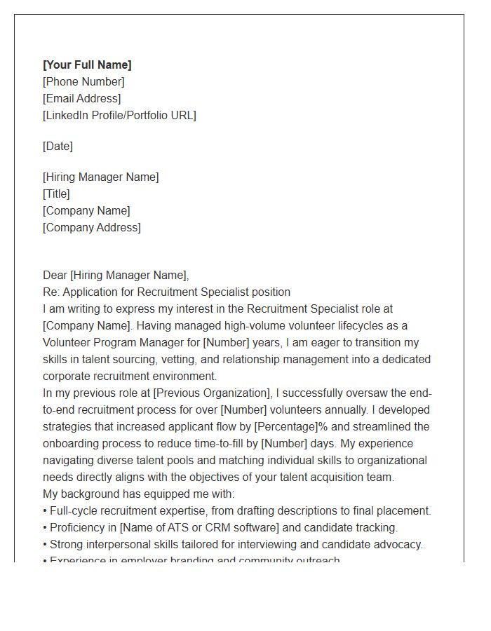 Volunteer Program Manager To Recruitment Specialist Cover Letter Template