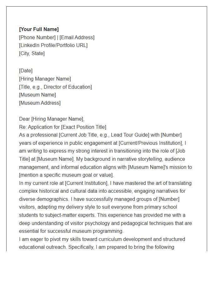 Career Shift Tour Guide To Museum Education Cover Letter Template