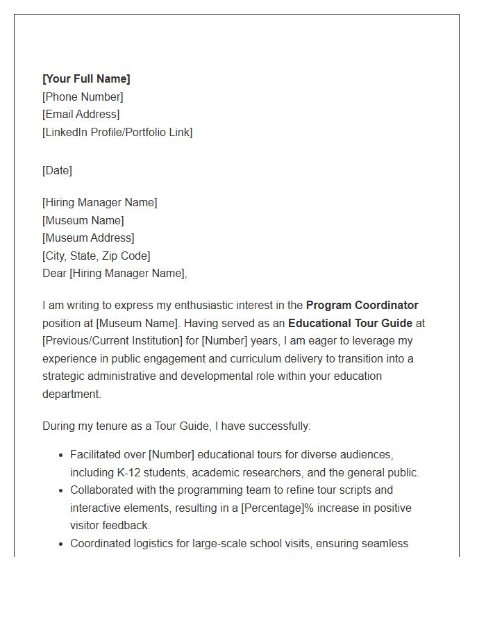 Educational Tour Guide To Museum Program Coordinator Cover Letter Template
