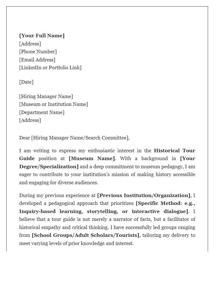 Historical Tour Guide To Museum Pedagogy Cover Letter Template