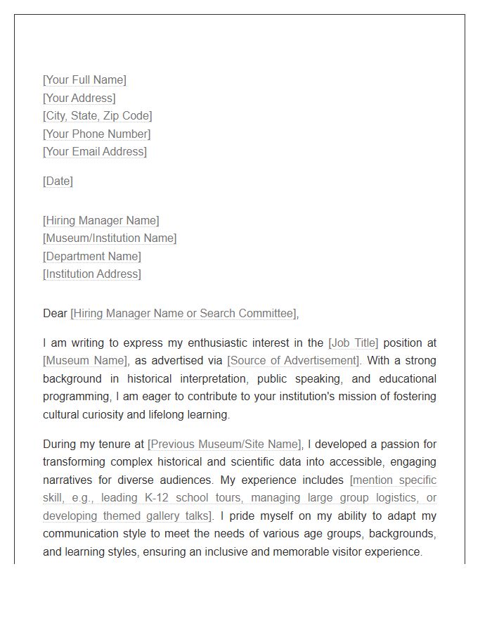 Interpreting Tour Guide To Museum Education Cover Letter Template
