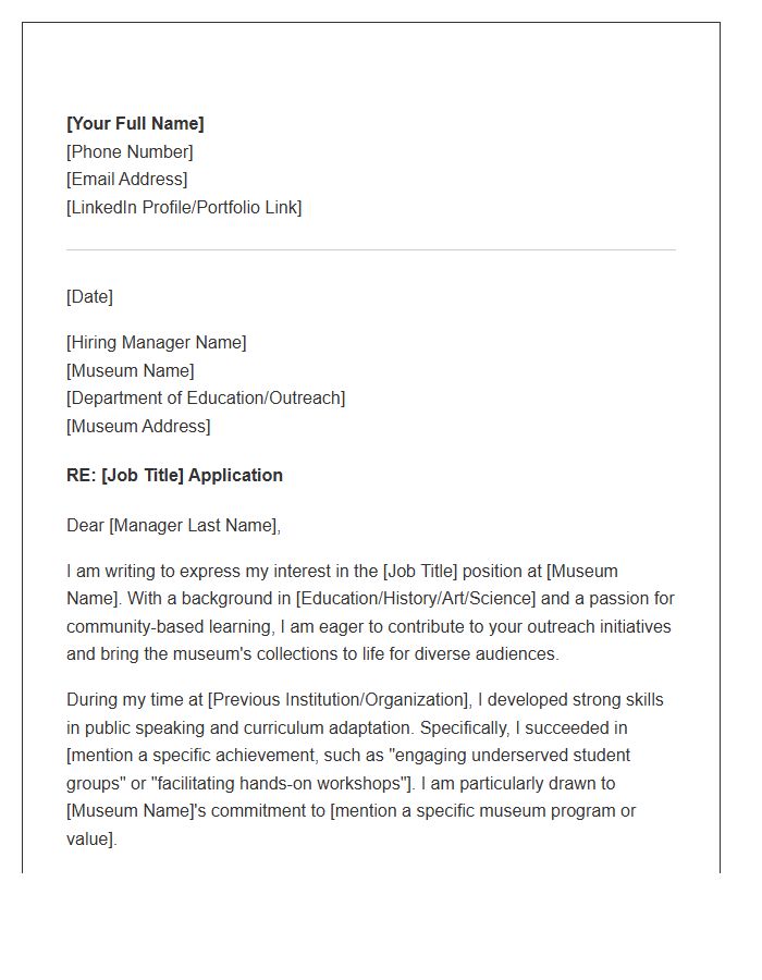 Museum Outreach Education Cover Letter Template For Tour Guides
