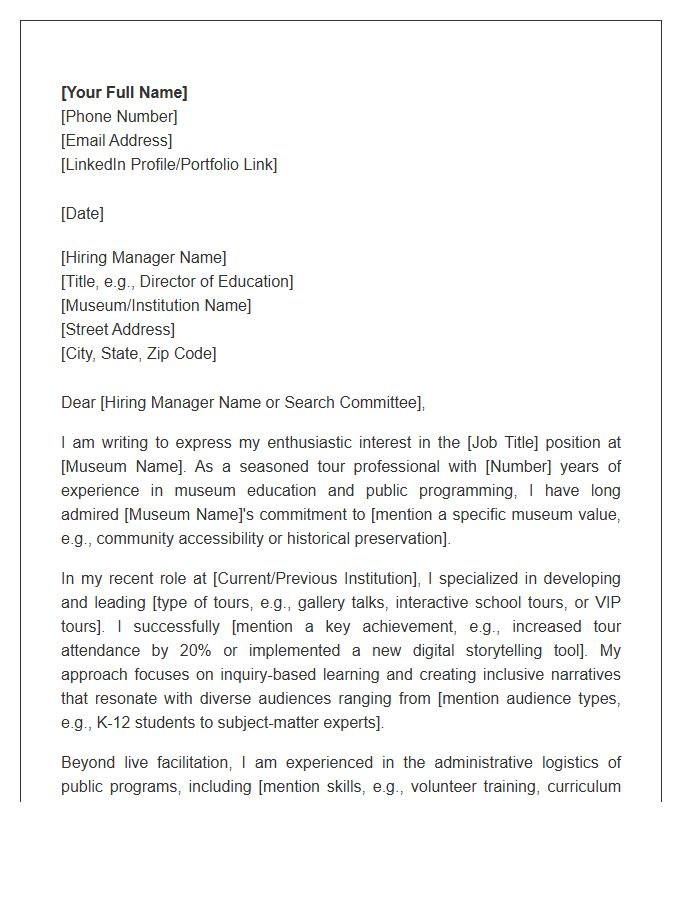 Museum Public Programs Cover Letter Template For Tour Professionals